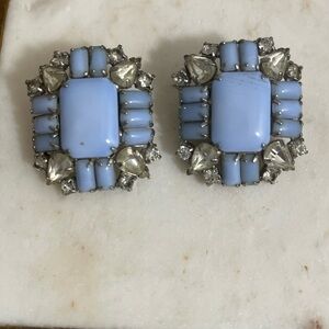 Kristi Alley “Cheers” Estate Vintage Light Blue Milk Glass Rhinestones Clip On